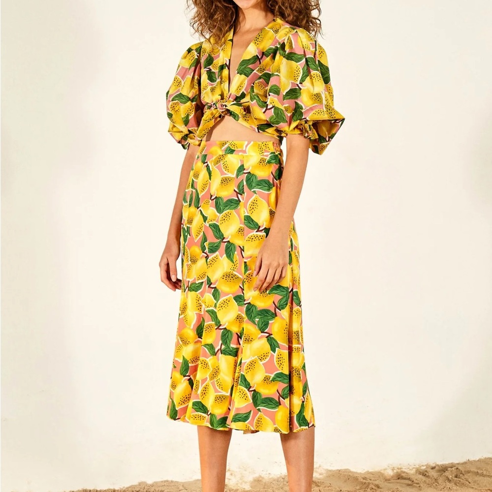 FARM Rio Fresh Lemons Midi Skirt